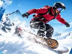 Snowboardeur en plein saut dans la poudreuse, collection SNOW